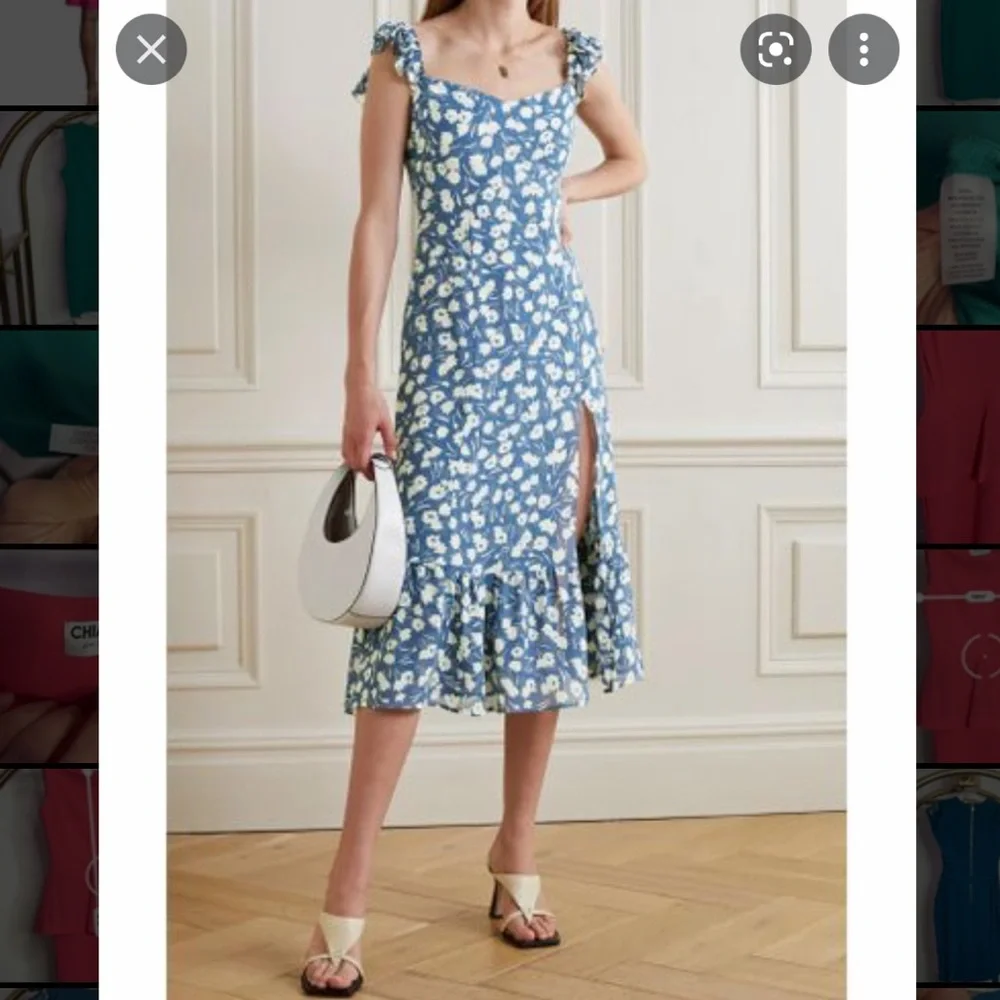Reformation | Blue Bondi Ruffled Floral-print Crepe De Chine Midi Dress - Picture 1 of 12